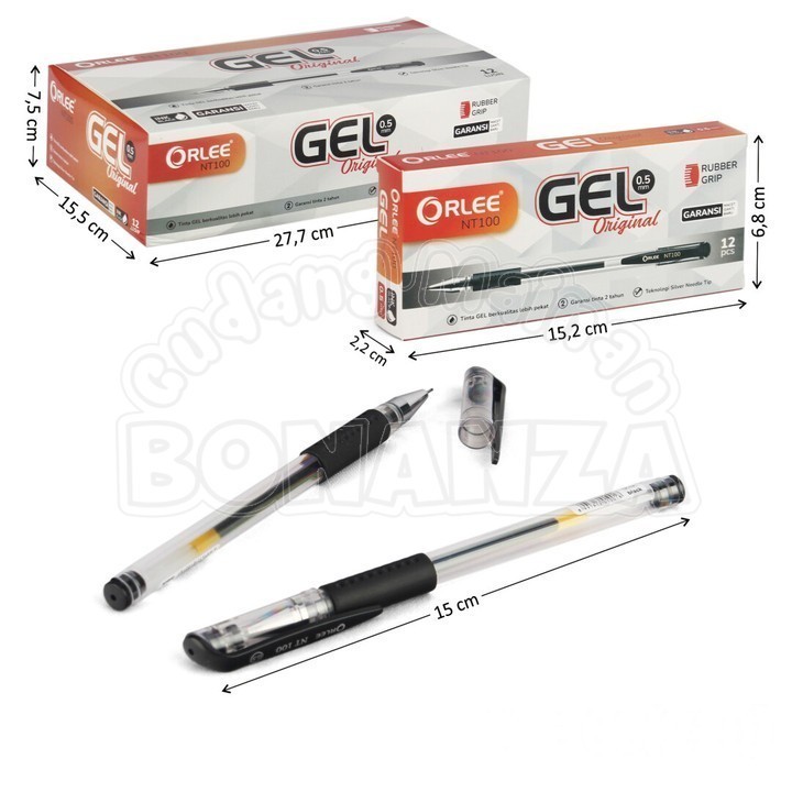 

[Bonanza] Grosir 12 Pcs Bolpoin Hitam 0,5 mm 12 Pcs Orlee Gel Original Peralatan ATK
