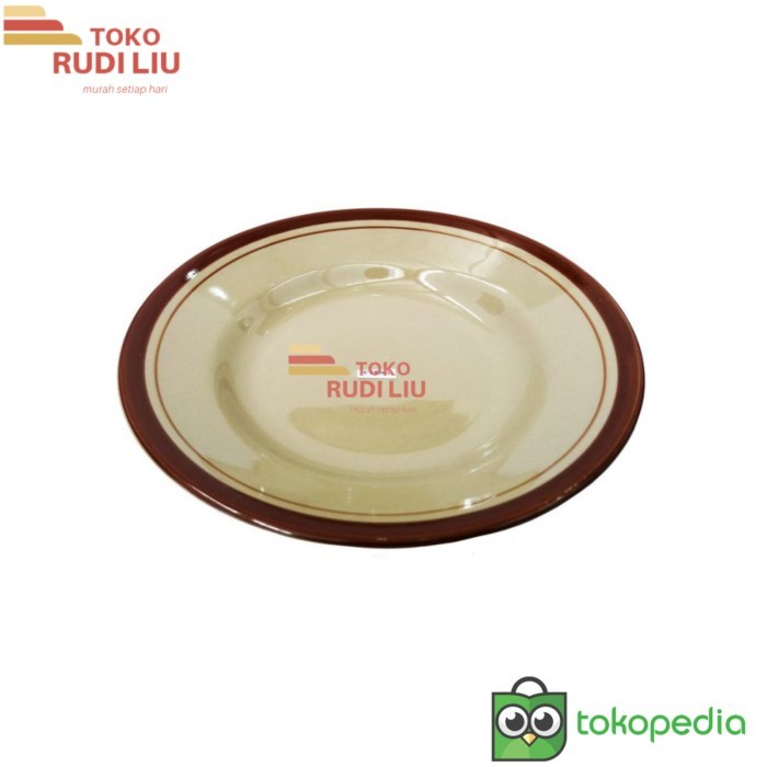 Piring Keramik Coklat 8inchi lis / Piring Makan lucky isi12/1lusin