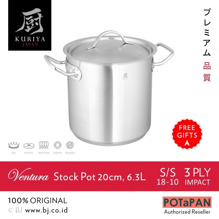 Panci Kuriya Japan Ventura Stock Pot 20Cm 6.3L Ss18-10 Sus 304 [Japan] #Gratisongkir #Sale #Discount
