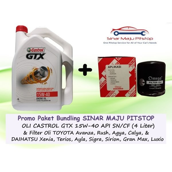 Paket Bundling Oli Mobil CASTROL GTX 15W-40 SN 4 Liter & Filter Oli DAIHATSU XENIA & DAIHATSU TERIOS