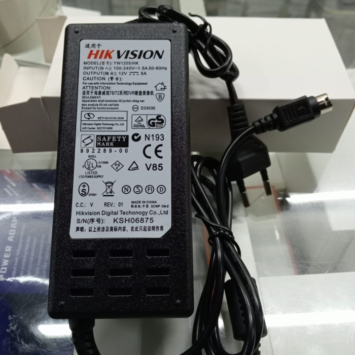 adaptor 12V 5A Hikvision adaptor DVR/NVR 4pin