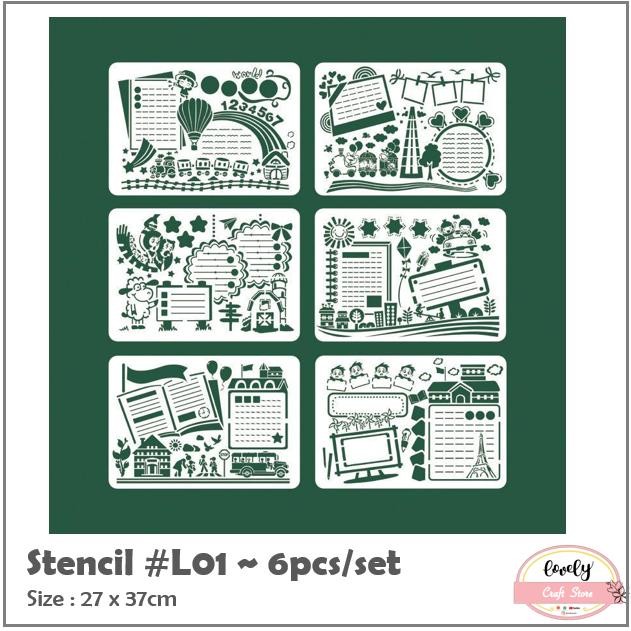 

TERBARU LovelyCraftStore L01 ~ 27x37cm 6pcs/pack Plastic Stencil Plastik Stensil Cetakan Stensil