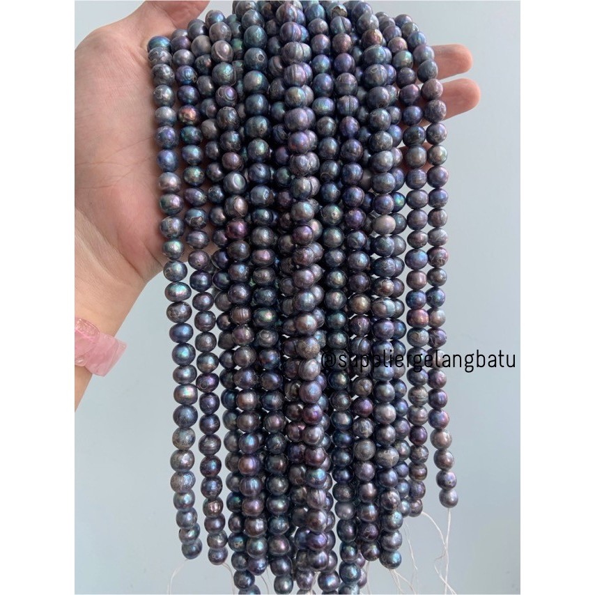 Mutiara Air Tawar Barok BLACK DIAMOND 8 x 14mm Bulat baroq pearl HITAM