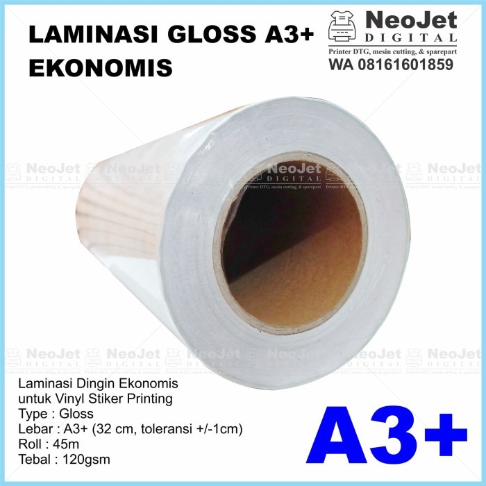 

Laminasi Glossy Dingin Cold Lamination Film Vinyl Stiker A3+ 120gr 45m