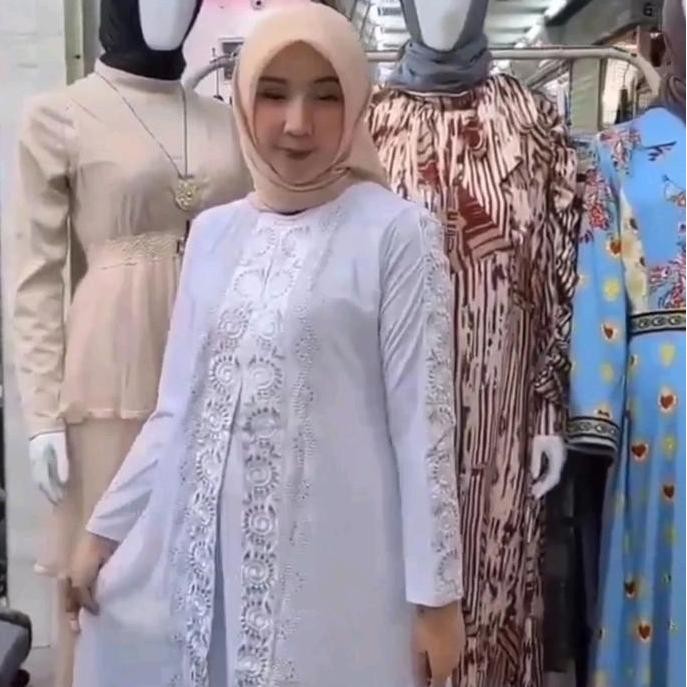 Terlaris Abaya Turkey Khusus Putih Bordir Kipas Gamis Muslim Wanita Turki Mewah Lembut Terlaris