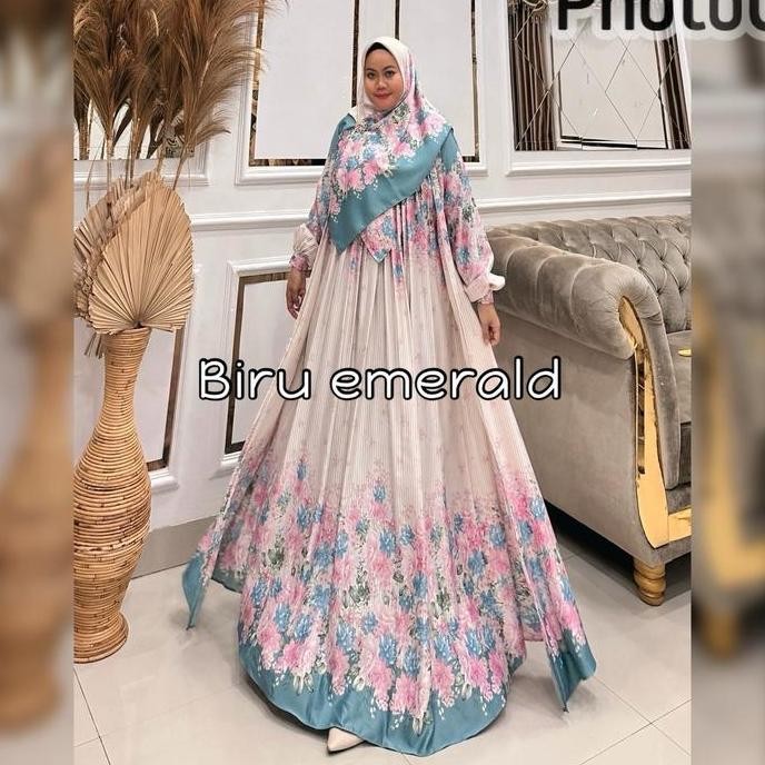 Queenasyari - Luna Dress Silk Set Hijab Ld 110-140 cm  Gamis Jumbo Mewah Elegance  Muslim Wanita Max