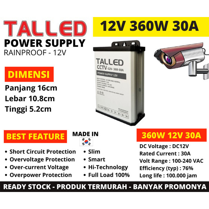 Power Supply Cctv Box 12V 360W 30A Outdoor- Indoor Garansi 1 Th Talled