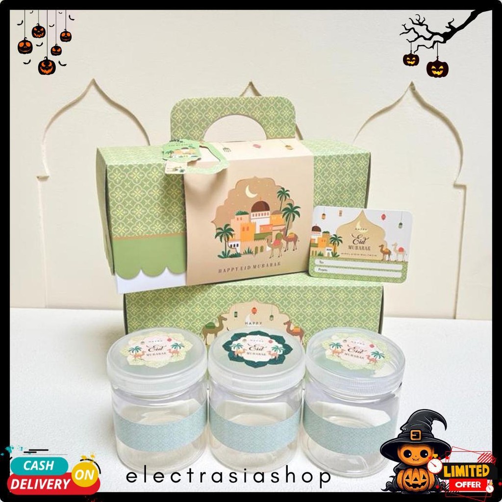

5 Set Box Tenteng Chana 27.5X9.5X13Cm Box Lebaran Idul Fitri 3 Toples 500/600/800Ml Mr1 Diskon