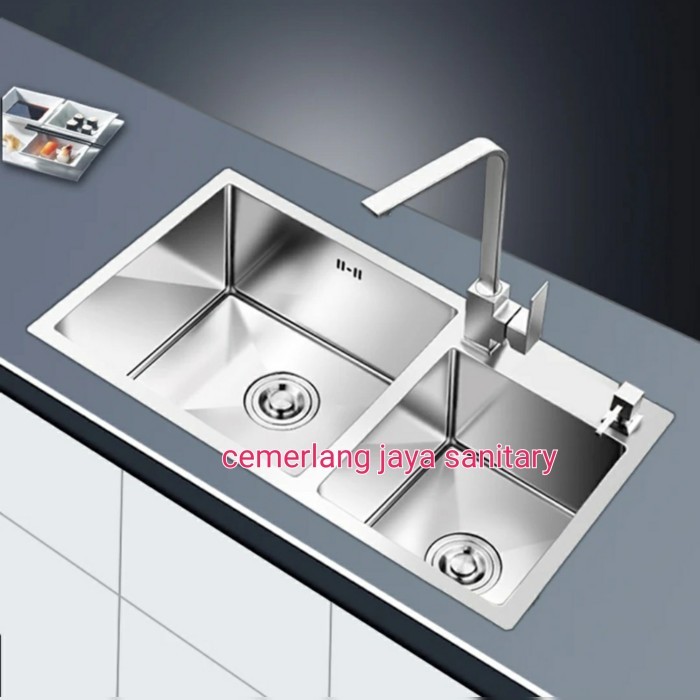 Paket Lengkap Kitchen Sink Stainless 7541 Sink 2 Lubang Kotak