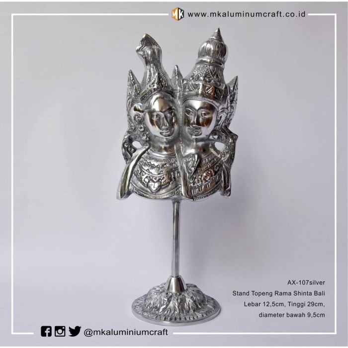 New.. Pajangan Stand Aluminium Topeng Rama Shinta - Topeng Bali Silver