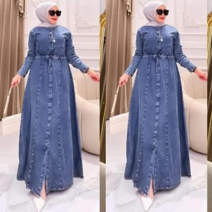 Kemasan Terbaru Gamis Jeans Wanita Model Dress Jeans Premium Baju Gamis Polos Busana Muslim Wanita D