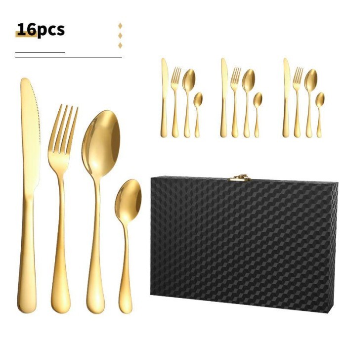 

paket hampers dinner table set black cube box 16pcs alat makan sendok