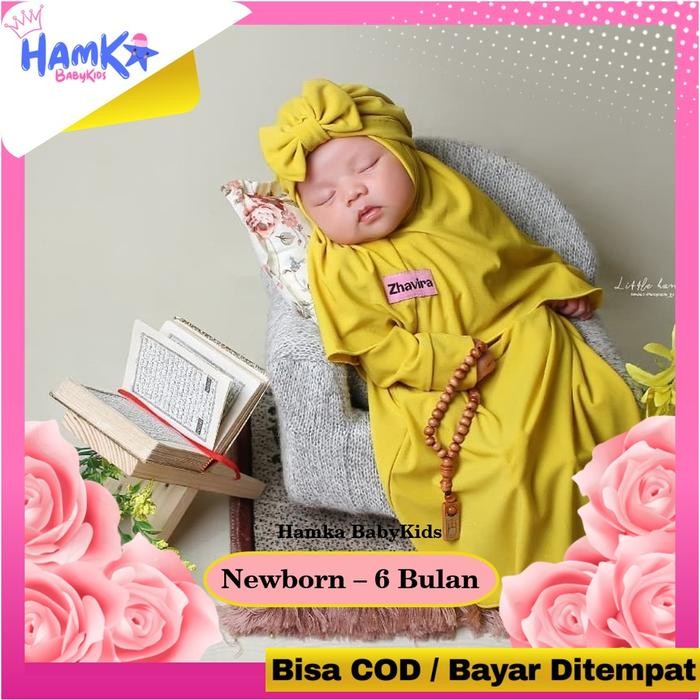 Baju Gamis Bayi Perempuan 0 6 Bulan Newborn New Born Zhavira Polos Rempel Bahan Jersey Terbaru Set