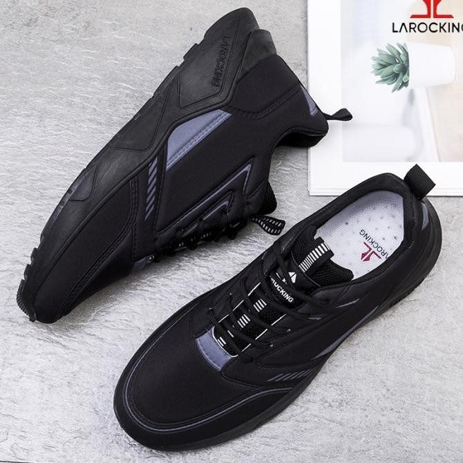 Hemat Larocking - Raptor Hitam Polos | Sepatu Sneakers Running Gym Shoes