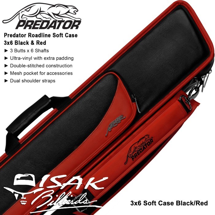 Predator Roadline 3x6 Soft Cue Case Black & Red Tas Stick Billiard