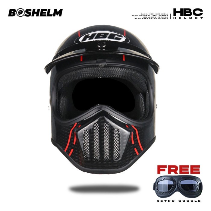 Helm Cakil HBC CARBON MOTIF Helm Retro Full Face SNI