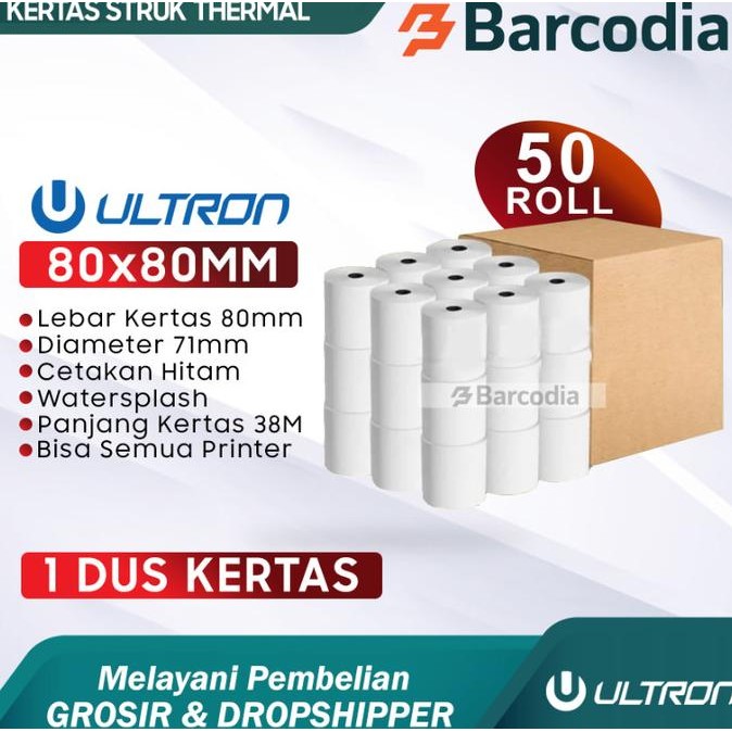 

( 1 DUS ) KERTAS PRINTER THERMAL 80x80 MM - 80MM - 80x80MM ULTRON L82BJ