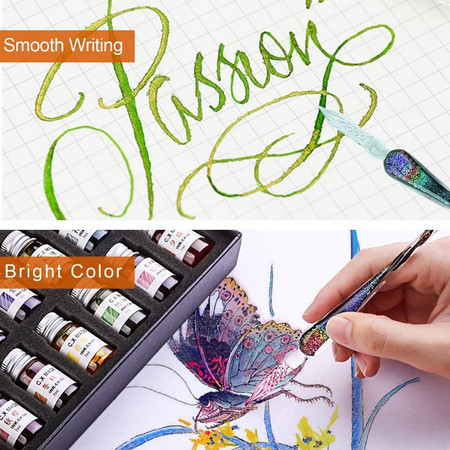 

TERBARU kaligrafi Set/Glass Dip kaligrafi Pen Set Dengan 12 Ink Kaca BISA GOSEND!