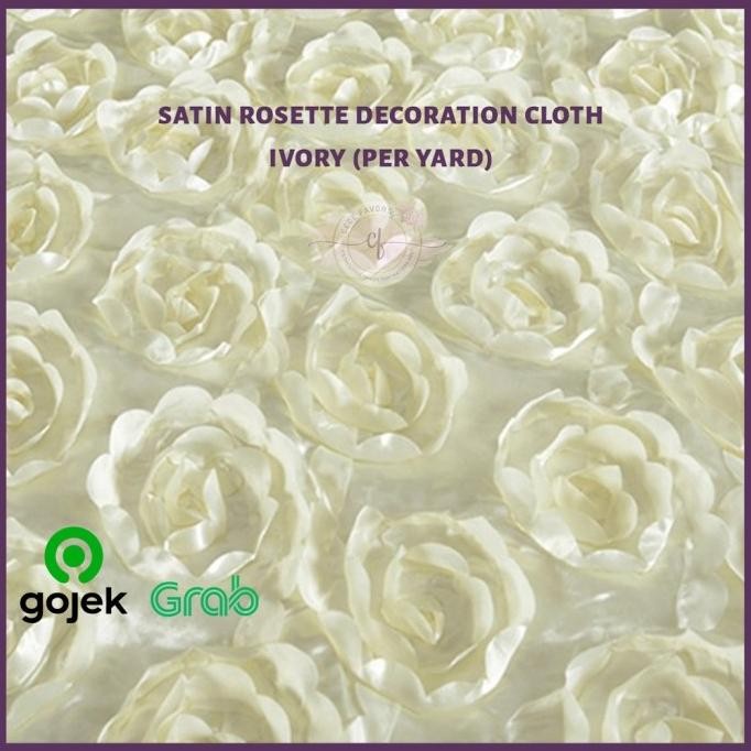 :=:=:=:=] Kain Backdrop Taplak Meja Satin Rosette Decoration Cloth - Ivory