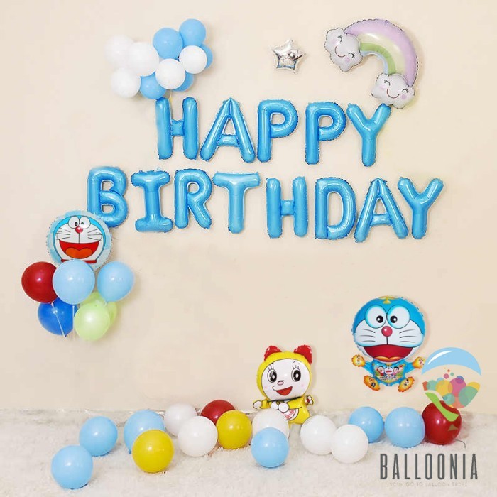 SET Foil Birthday Balloon Doraemon Rainbow Smile/ Dekorasi Balon Ultah