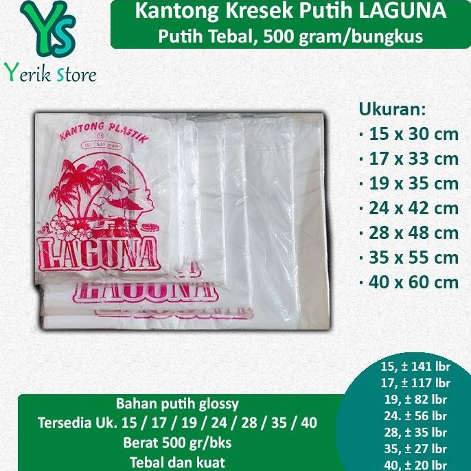 

+++++] Kantong Asoy Kresek Putih LAGUNA 15/17/19/24/28/35/40cm Isi 500 gr/bks