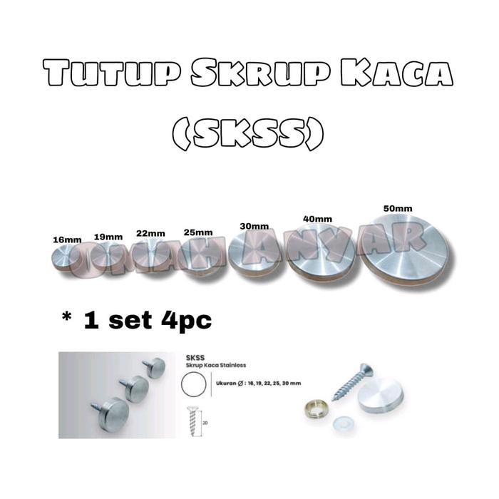 ] Skrup Kaca Skrup Kayu Tutup Skrup Stainless Steel SKSS 16 19 22 25 30 40 50 mm Huben