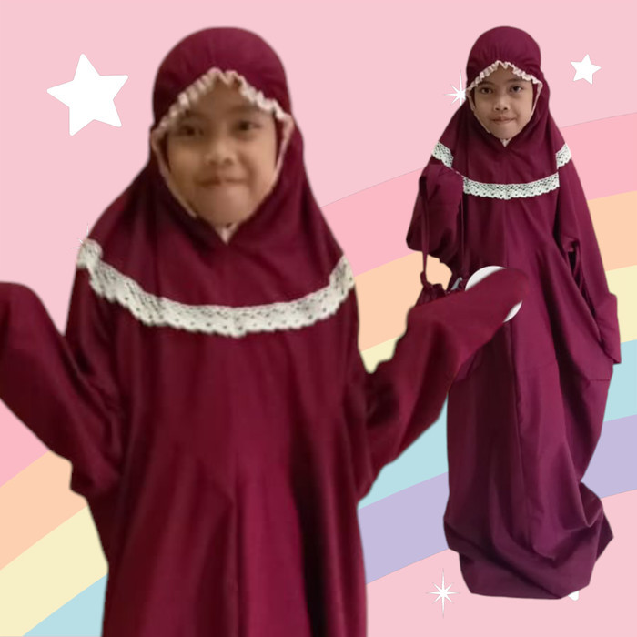 MUKENA ANAK SD REMAJA TERUSAN LAJURAN POLOS RENDA KALUNG CANTIK KAIN KATUN MUKENA TRAVELLING