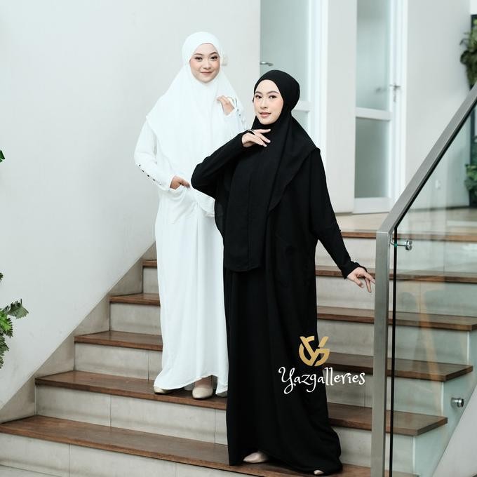 Fateeya Abaya Set Hijab Tali 2 in 1 Gamis Umroh Series Crinkle Airflow Premium