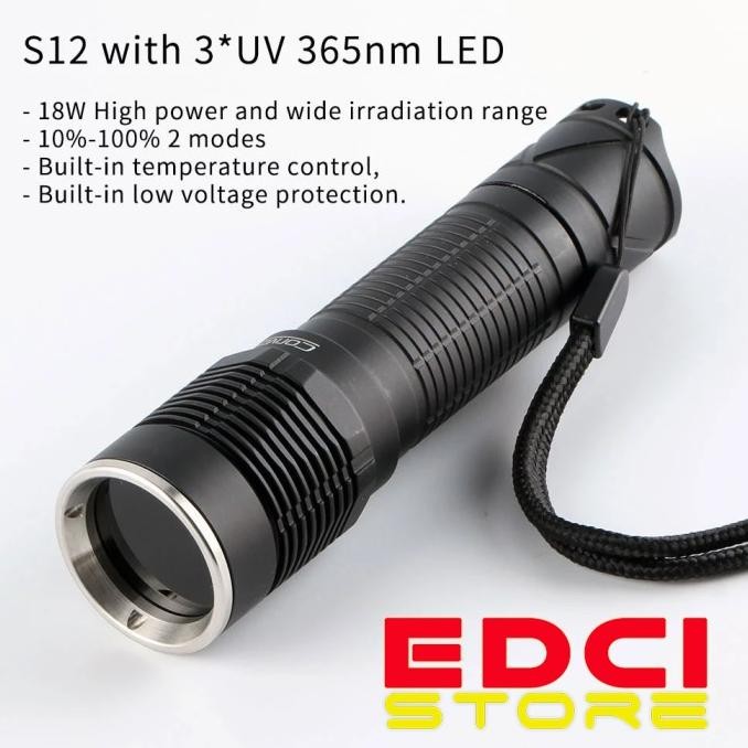 Senter Convoy S12 UV, Triple LED UVA 365nm, 6A Driver