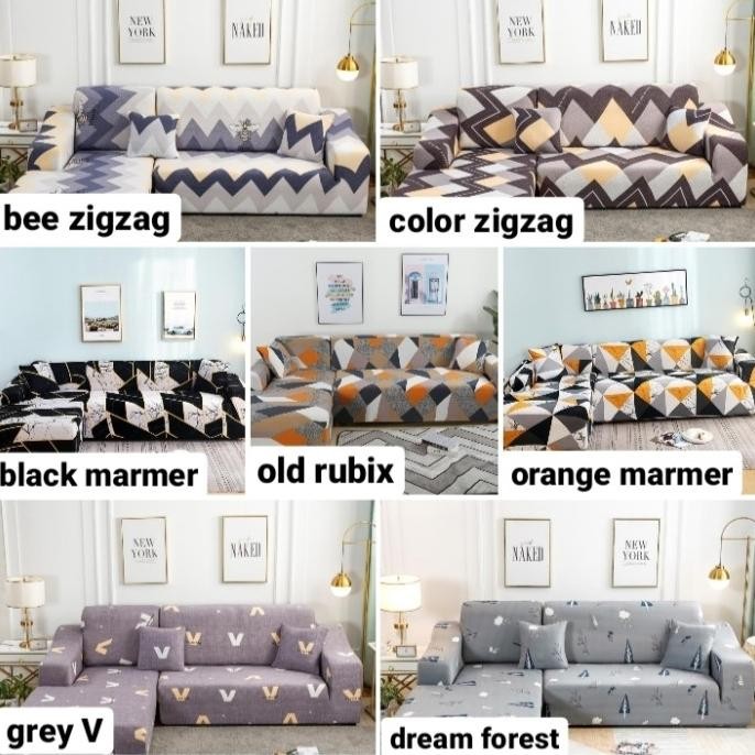 COVER SARUNG SOFA LETER L ELASTIS MOTIF IMPORT