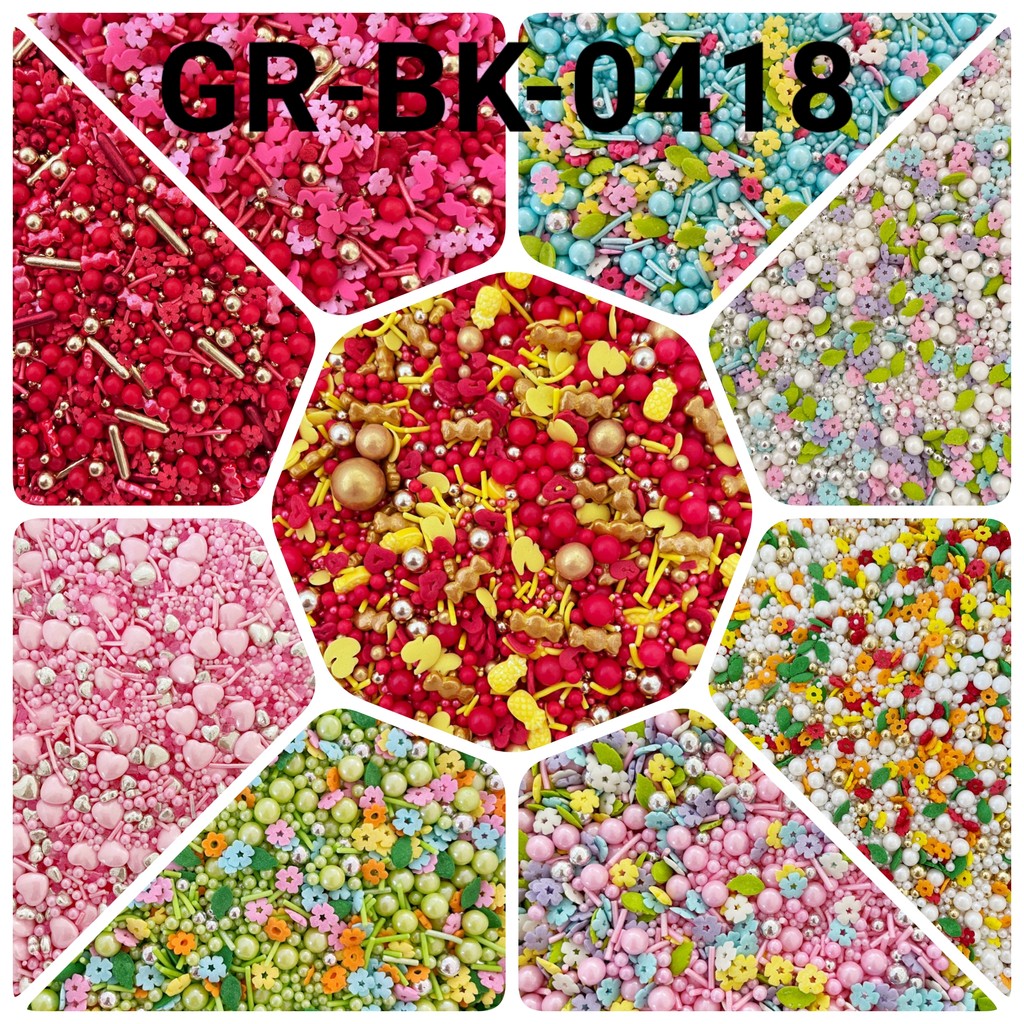 

GR-BK-0418 Sprinkles 30gr bunga taman merah sakura hati mawar nanas (sprinkles)