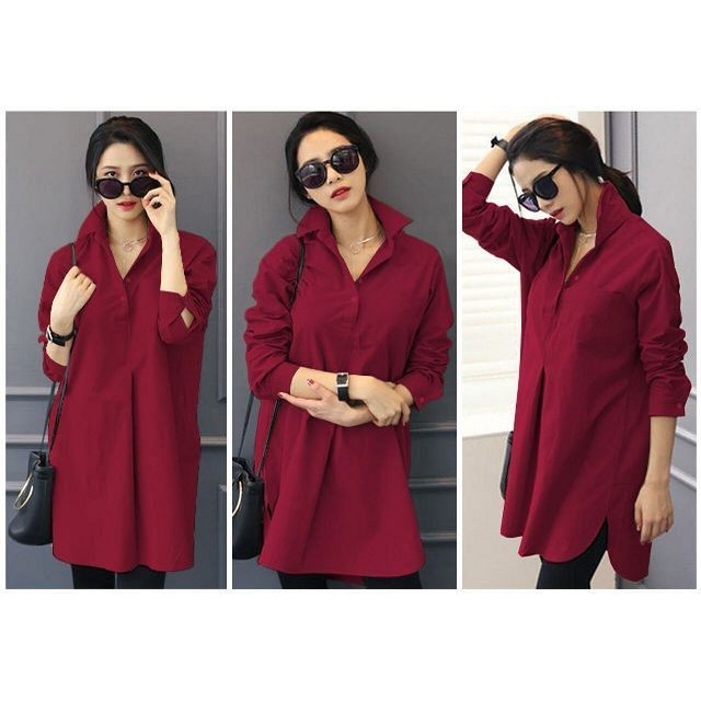FDNP DRESS TUNIC WARNA MAROON UKURAN JUMBO BAJU WANITA