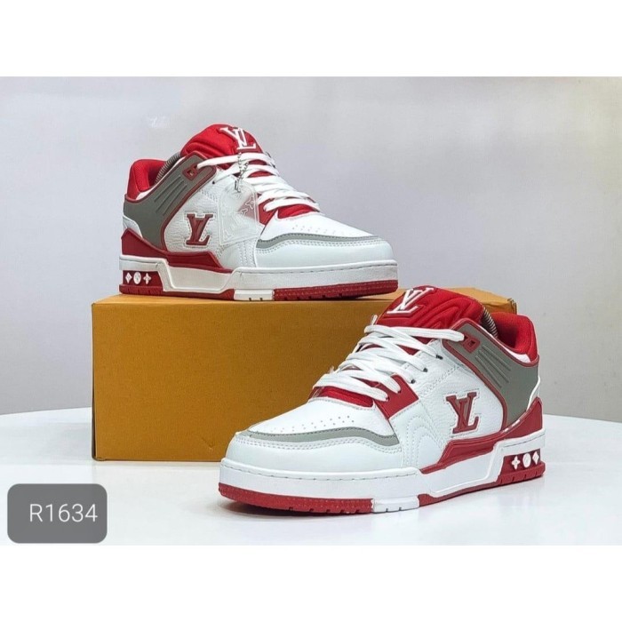 Sepatu branded kulit keren pria wanita putih list merah sepatu kets distro terlaris unisex - 39