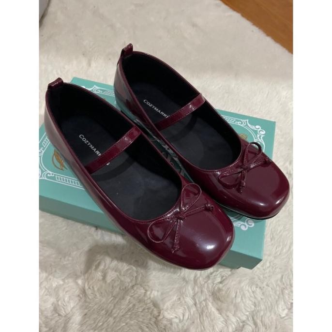 Promo (READY SIAP KIRIM) Cozymarkets - Minete ribbon ballet flatshoes warna Glossy Burgundy COD