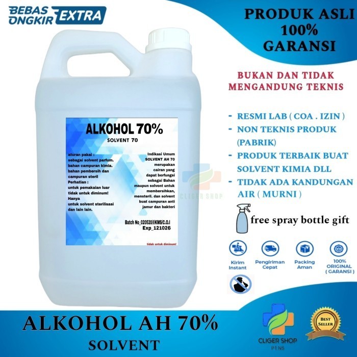 Alkohol Solvent 70% Alkohol 96% Kemasan 5 Liter / Alkohol 70% 5 Liter