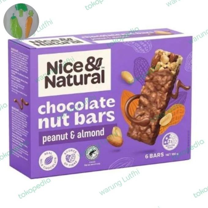 

NICE & NATURAL CHOCOLATE NUT BARS PEANUT & ALMOND 180 G Berkualitas