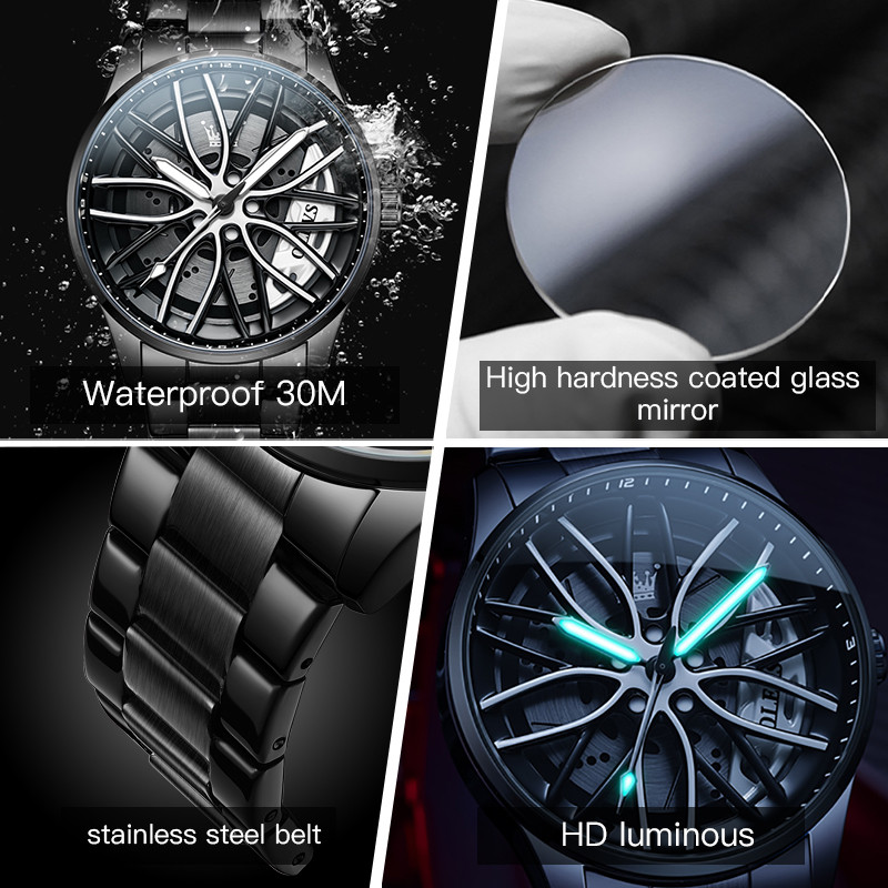 OLEVS 9937 Luxury Men's Watch Stainless Steel Waterproof Luminous Wheel Rotation Dial Fashion Brand