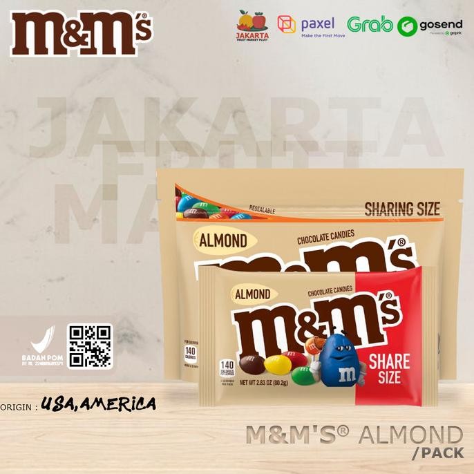 M&M'S ALMOND chocolate candy mnm permen mms import usa Berkualitas