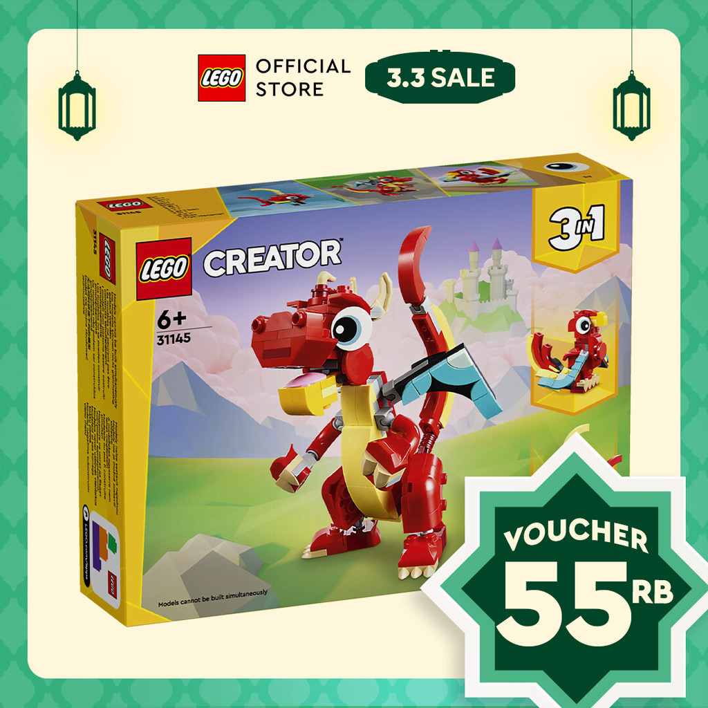 LEGO Creator 31145 Red Dragon 3in1 Animal Toy Set (149 Pieces) Balok Mainan Anak (6 Tahun+)