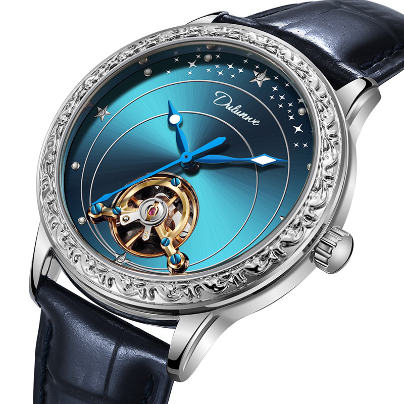 Business Men Tourbillon Mechanical Watches Luxury Waterproof Luminous Automatic Leather strap Watch