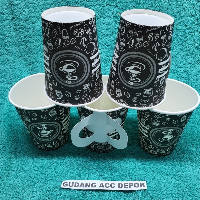 Gelas Kertas Paper Cup Hot Kopi 9Oz + Pegangan Gagang Handle