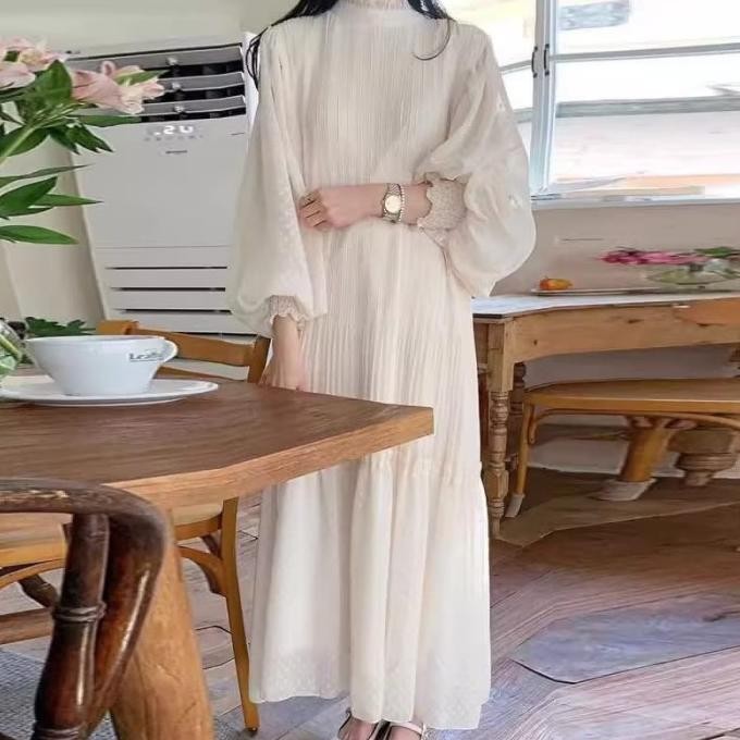 Su Longdress Korea Bigsize Fairy Putih Polos Lengan Balon Gamis Lebaran Wanita Mewah Resepsi Ld120 L