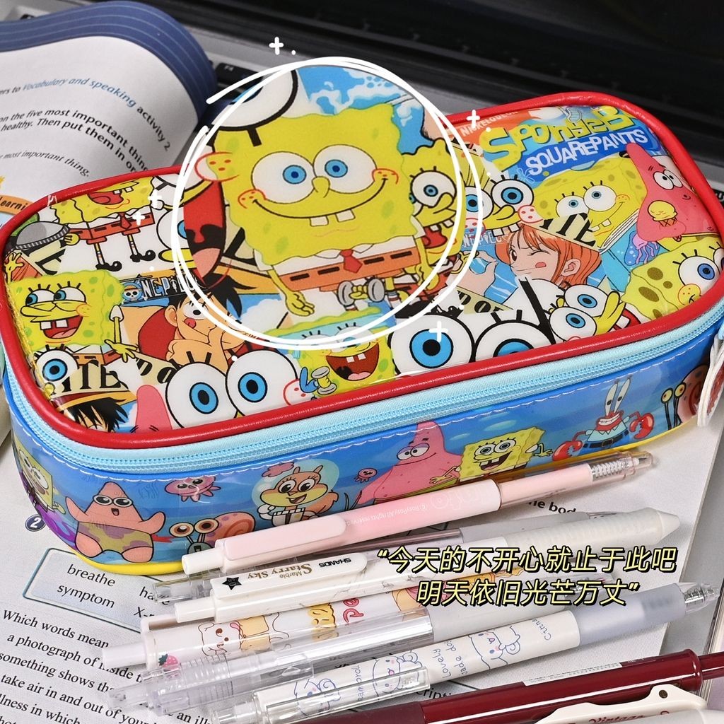 

Tempat Pensil SpongeBob, Tas Buggy Kapasitas Besar Multi Lapisan Kartun