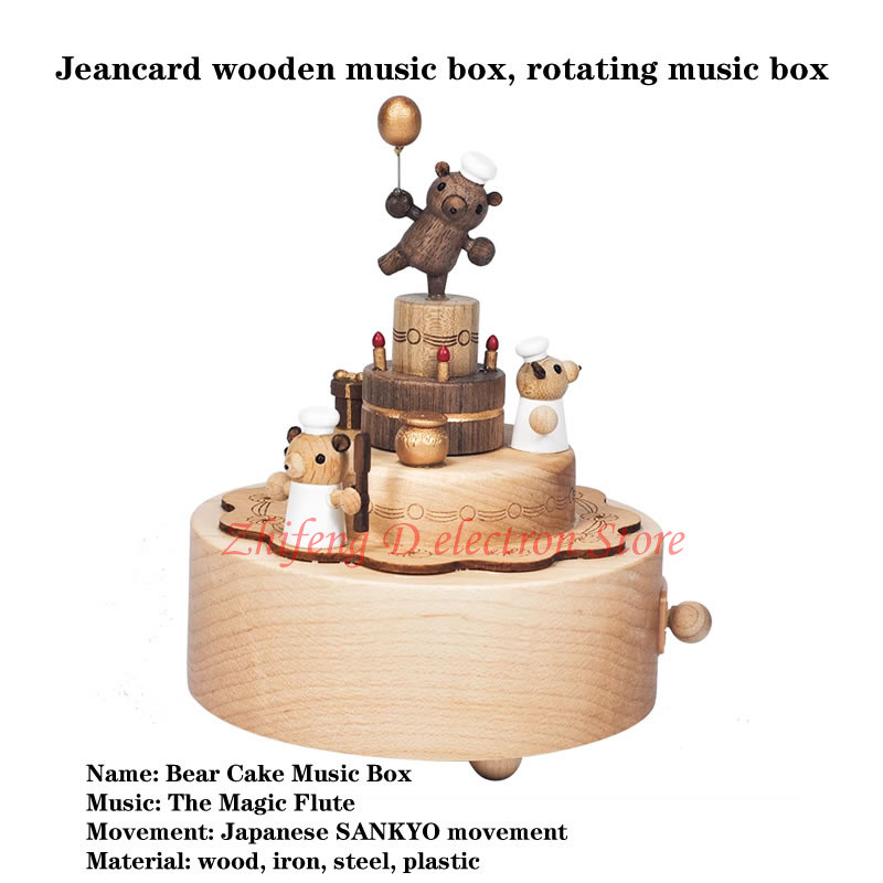 BEST Hand-painted wooden music box, rotating music box, bear cake music box