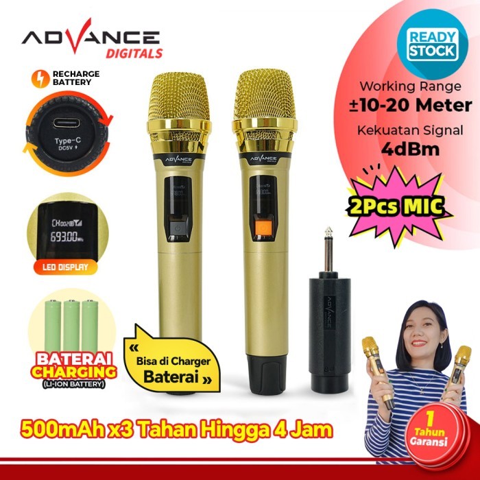 Advance MIC206 Mic Wireless Murah 2 Microphon Mix Karaoke Suara Jernih