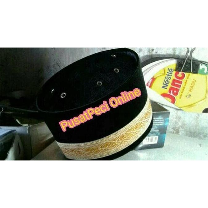 Peci uje bludru hitam renda emas tinggi 12cm size jumbo 10-14cm