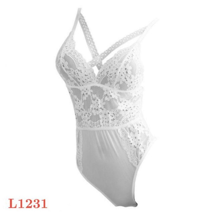 L1231 Baju Tidur Haram Sexy Teddy Bodysuit Bikini Putih Transparan Hot