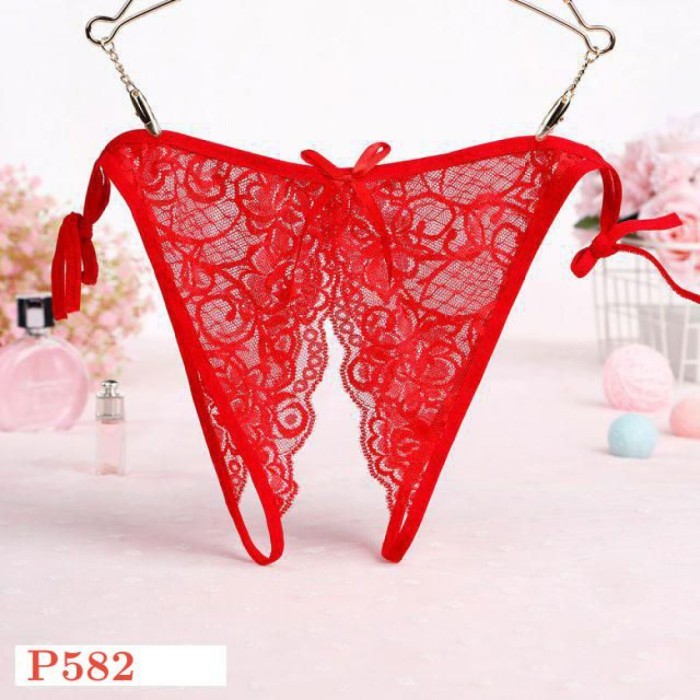 P582 Celana Dalam Wanita Sexy Panties Thong Merah Open Crotch