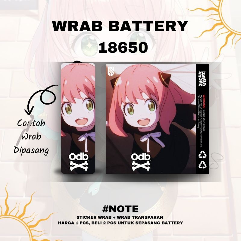 

Terlaris Stiker Wrap Baterai 18650 Odbe Anya Untuk Melindungi Batre Garskin Custom Case Laminasi Tebal COD