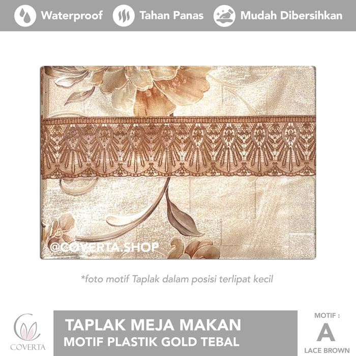 READY TAPLAK MEJA MAKAN MOTIF PLASTIK GOLD TEBAL